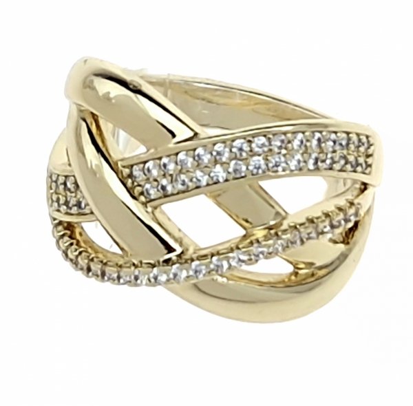 420 Pierścionek złoty zaręczynowy błyszczący cyrkonie pozłacany 14k