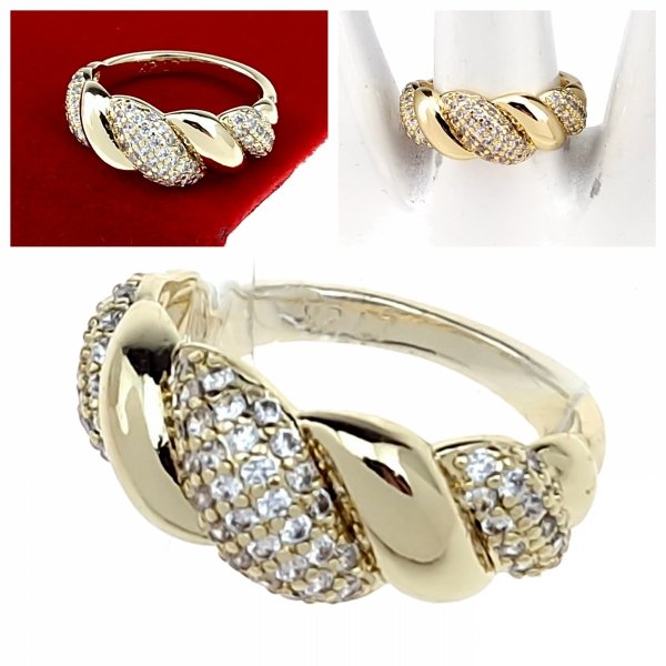 645 Pierścionek złoty zaręczynowy błyszczący cyrkonie pozłacany 14k