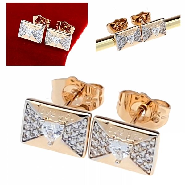 1424 Złote kolczyki pozłacane cyrkonie 18k Xuping wtykane w ucho-sztyft 