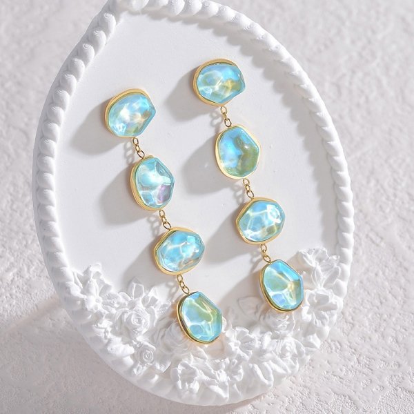 3732L Kolczyki złote stal chirurgiczna 316L wiszące cyrkonie 