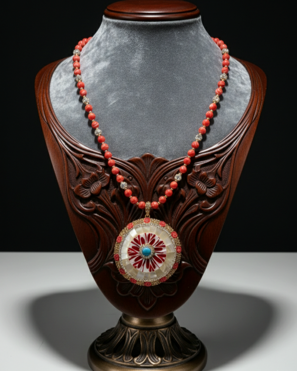 423 Naszyjnik kamienie naturalne koral 60+5cm pozłacany 14k 