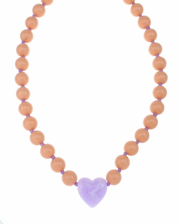 2627 Złoty naszyjnik 46+5cm stal chirurgiczna koraliki akrylowe serce