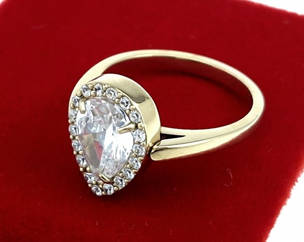 386L Pierścionek złoty stal chirurgiczna nierdzewna 316L cyrkonie