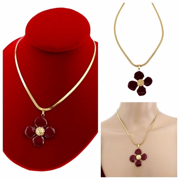 889 Złoty łańcuszek 41+5 naszyjnik stal chirurgiczna nierdzewna 316L kwiatek