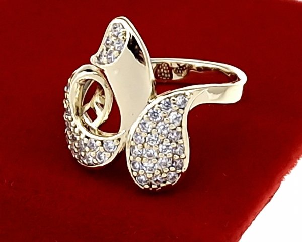 3019 Pierścionek złoty zaręczynowy błyszczący cyrkonie pozłacany 14k