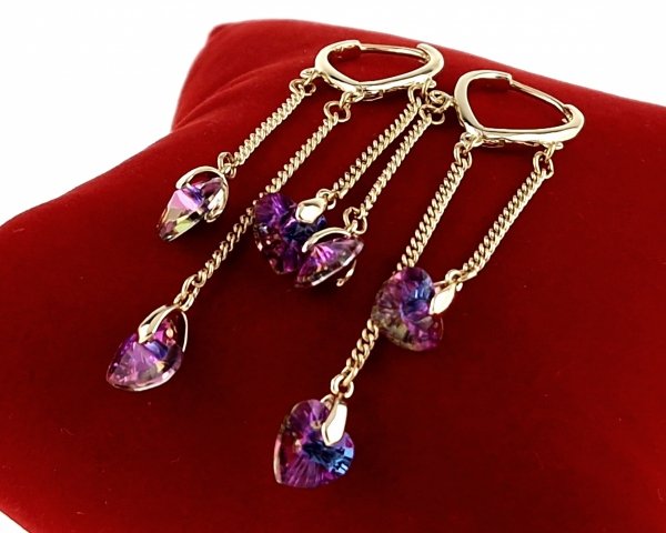 796 Kolczyki złote pozłacane Austrian Crystal wiszące 14K cyrkonie Xuping 