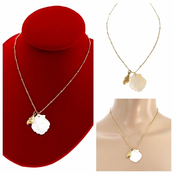 3180 Złoty łańcuszek naszyjnik 40+5 stal chirurgiczna 316L muszelka lato plaża wakacje