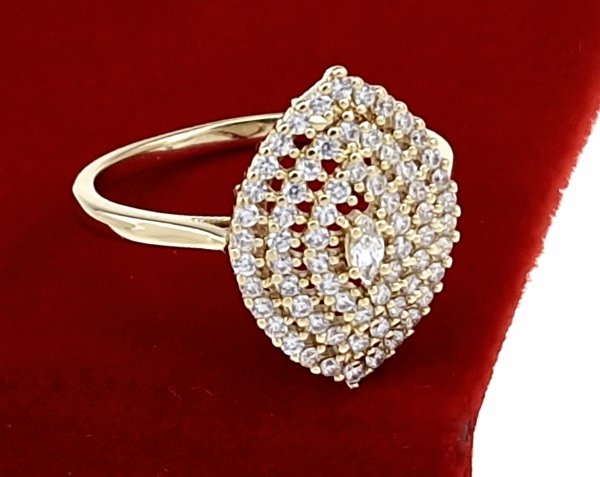 4480 Pierścionek złoty błyszczący cyrkonie pozłacany 14k