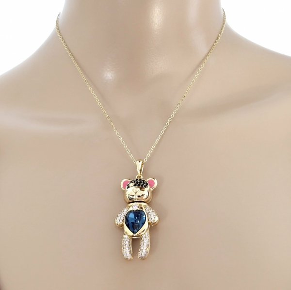 4371 Złoty naszyjnik 40+5cm stal chirurgiczna nierdzewna 316L kryształek Swaro miś Austrian Crystal