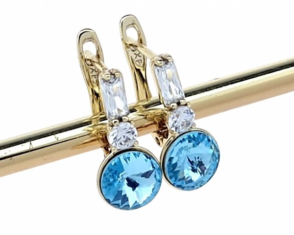 2496 Kolczyki złote Austrian Crystal pozłacane cyrkonie wiszące 14K Xuping Swaro