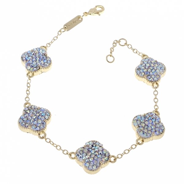 0013 Bransoletka elegancka złota 18+2cm pozłacana 14k cyrkonie koniczyna marokańska