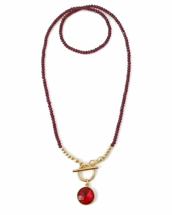 1942 Naszyjnik granat kamień naturalny 43cm stal chirurgiczna nierdzewna naszyjnik