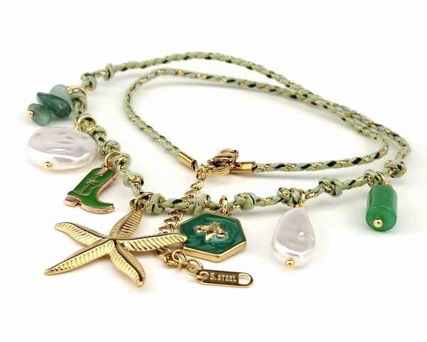 799 Złoty łańcuszek 43+5 naszyjnik sznurek stal chirurgiczna nierdzewna 316L plaża lato wakacje rozgwiazda nefryt kamień kozaczek perły 