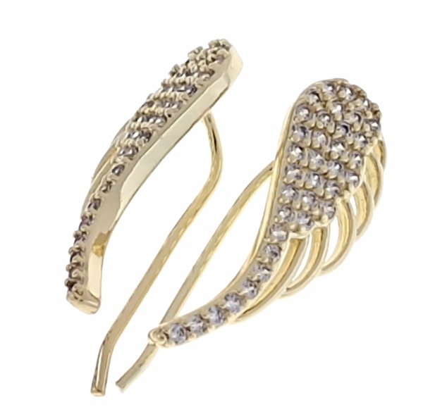 3518 Kolczyki złote pozłacane nausznice 14K cyrkonie Viki Lady skrzydełka