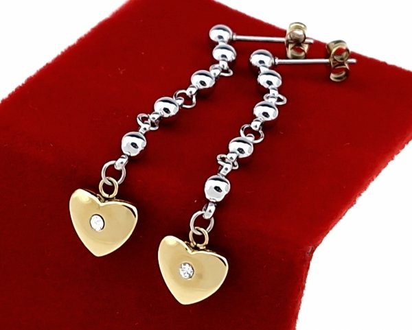 4148 Kolczyki złote srebrne stal chirurgiczna 316L wiszące celebrytki serce