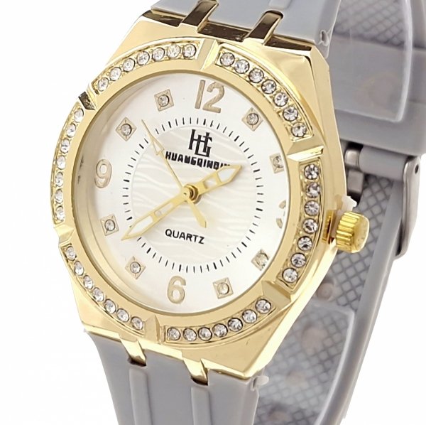 3032 Ekskluzywny damski złoty zegarek błyszczący cyrkonie klasyk silikonowy pasek