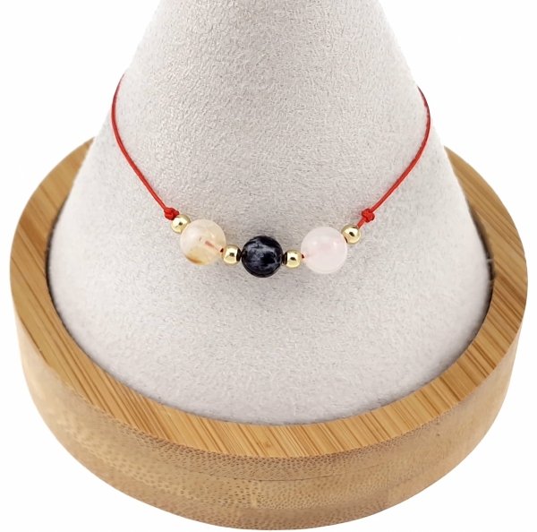 290j Bransoletka kwarc różowy turmalin cytryn kamień naturalny sznurek