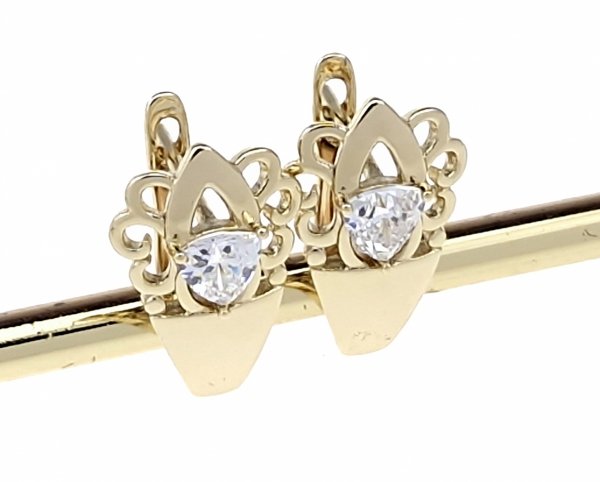 0181 Kolczyki złote pozłacane cyrkonie wiszące 14K Xuping 