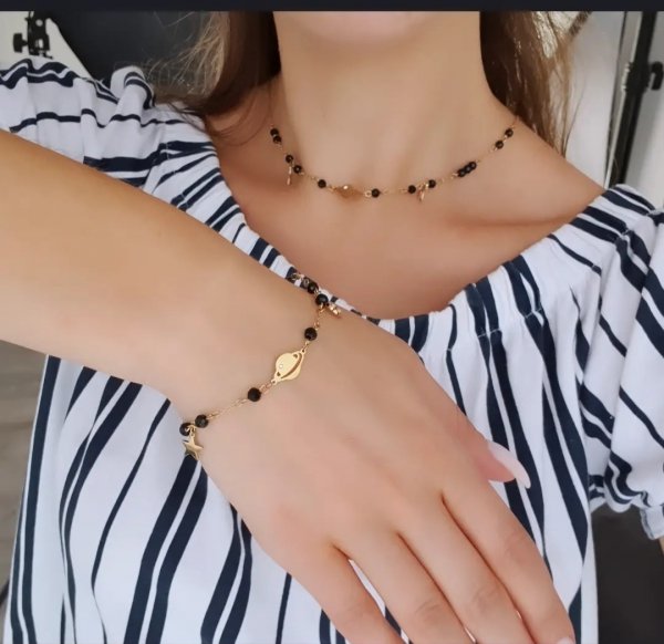 3850c Bransoletka złota 18+3 stal chirurgiczna celebrytka