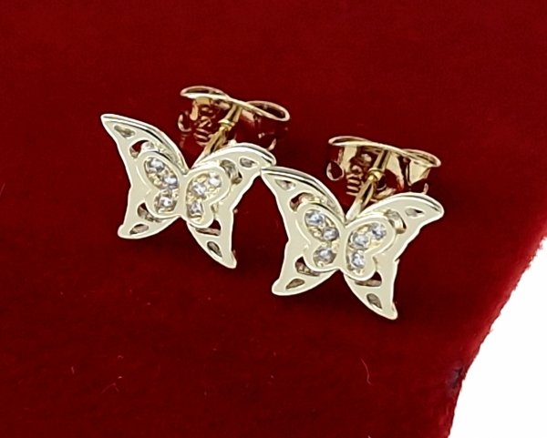 513 Kolczyki złote pozłacane wtyczki 14K motyl