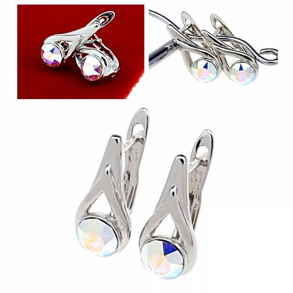 450b Srebrne kolczyki Austrian Crystal pozłacane białym złotem wiszące