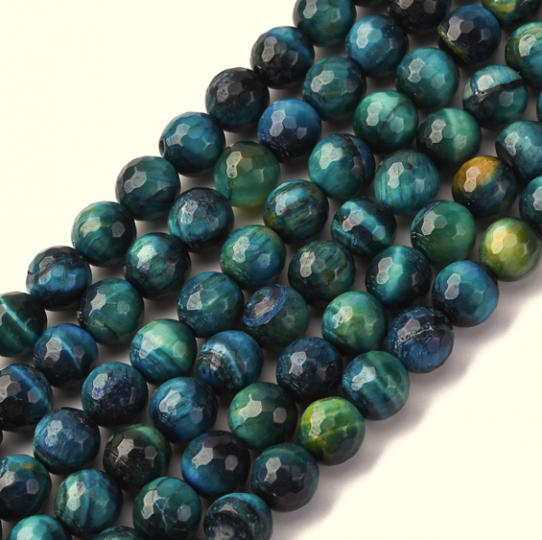 728 Koraliki naturalne tygrysie oko 8mm okrągłe, niebieskie otwór: 1mm 