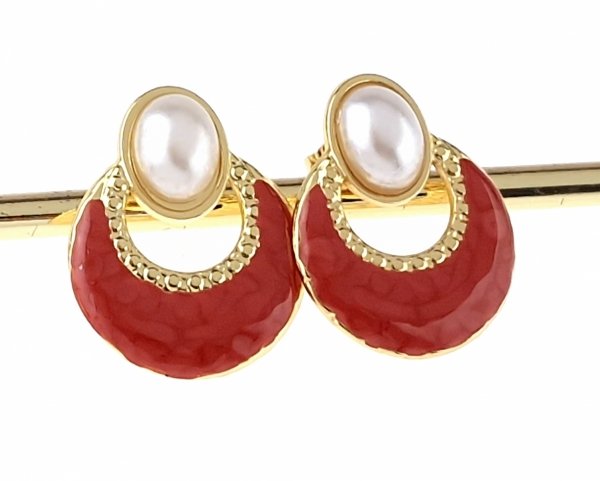 4656 Kolczyki złote stal chirurgiczna 316L nierdzewna wtyczki perła emalia