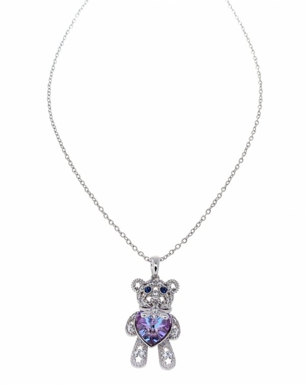 400c Srebrny naszyjnik 40+5cm pozłacany białym złotem Swaro Austrian Crystal miś