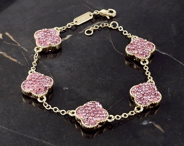 4930 Bransoletka elegancka złota 18+2cm pozłacana 14k cyrkonie koniczyna marokańska