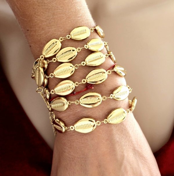 1956 Złoty łańcuszek bransoletka bądź pasek 100+8 stal chirurgiczna 316L lato plaża wakacje muszelki 