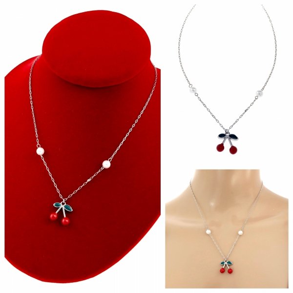 @2144 Srebrny łańcuszek stal chirurgiczna 316L nierdzewna 45+5 naszyjnik wiśnie