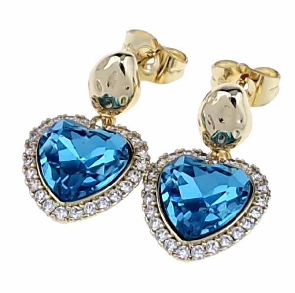 1642 Kolczyki złote pozłacane cyrkonie wiszące 14K Xuping Austrian Crystal serce