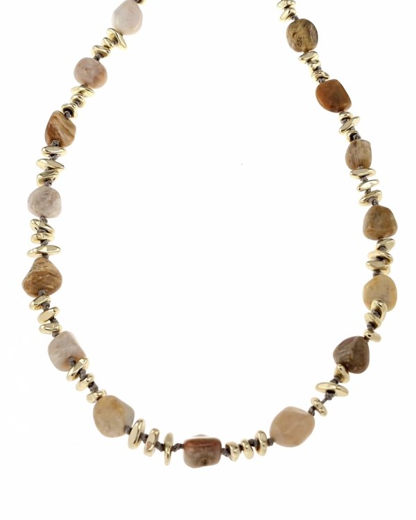 2537 Złoty łańcuszek agat hematyt kamień naturalny 45+5 stal chirurgiczna sznurek nierdzewna naszyjnik 