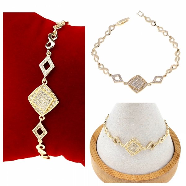 2111 Bransoletka złota elegancka cyrkonie 19cm pozłacana 14k Aisadi
