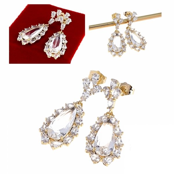 3736c Kolczyki złote pozłacane cyrkonie wiszące 14K Xuping kryształki