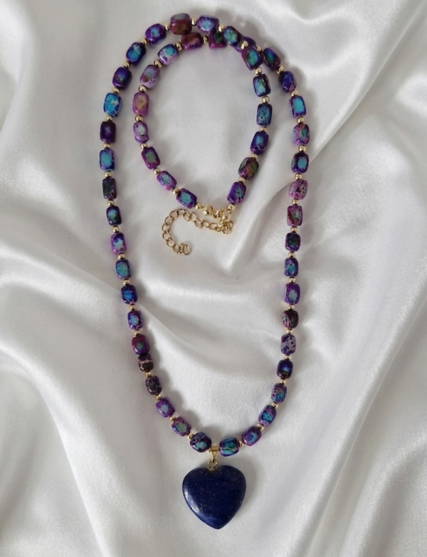 691L Naszyjnik jaspis cesarski kamień naturalny 55+5cm stal chirurgiczna nierdzewna