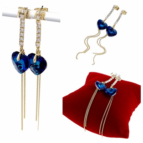 3010 Kolczyki złote pozłacane Austrian Crystal wiszące 14K cyrkonie Xuping serce