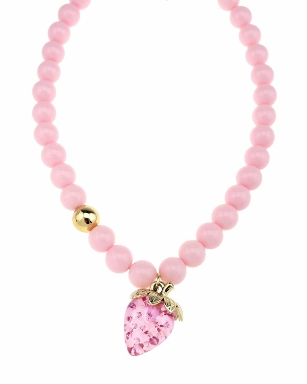 1212f Złoty naszyjnik 44+5cm stal chirurgiczna koraliki akrylowe truskawka