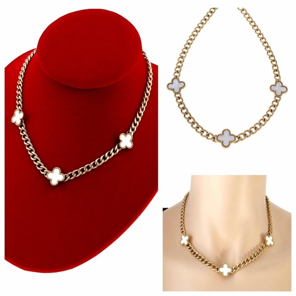 3098 Złoty łańcuszek naszyjnik 39+5 stal chirurgiczna 316L celebrytka koniczyna marokańska