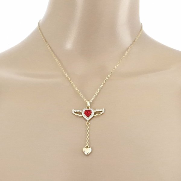 @3124 Złoty łańcuszek Austrian Crystal 40+5 naszyjnik pozłacany 14K Xuping serce skrzydła
