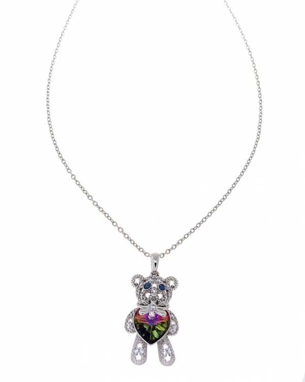4465 Srebrny naszyjnik 40+5cm pozłacany białym złotem Swaro Austrian Crystal miś