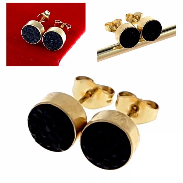 4515 Kolczyki złote stal chirurgiczna 316L celebrytki cyrkonie wtyczki 8mm