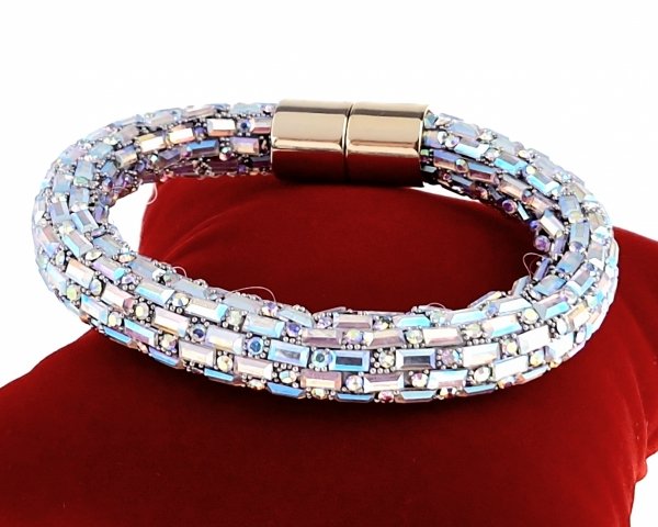1283 Bransoletka błyszcząca cyrkonia złota 20cm pozłacana kryształki