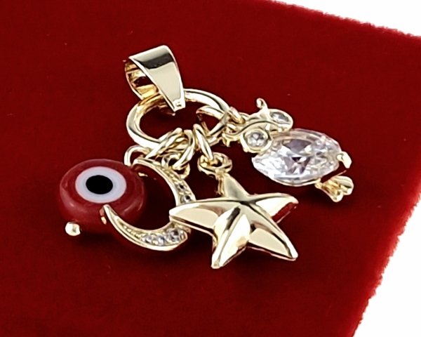 1514 Złota zawieszka błyszcząca pozłacana 14k oko proroka gwiazda księżyc