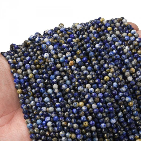 2282 Naturalne koraliki  lapis lazuli, okrągłe, fasetowane, 4,5 mm, otwór: 0,7 mm, około 87~88 szt./sznur