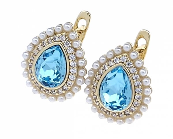 548 Kolczyki złote pozłacane wiszące 14K cyrkonie Austrian Crystal