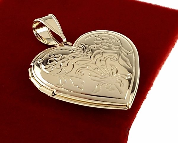 1435 Złota zawieszka błyszcząca pozłacana 14k serce sekretnik