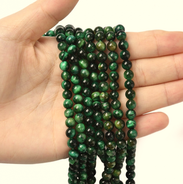 4462 Koraliki naturalne tygrysie oko 4mm okrągłe, zielone otwór: 0.8mm 