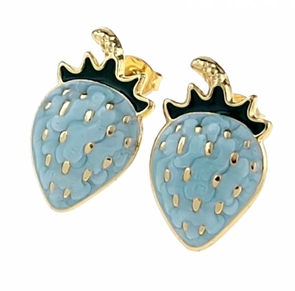 2992 Kolczyki złote stal chirurgiczna 316L wtyczki nierdzewna truskawka