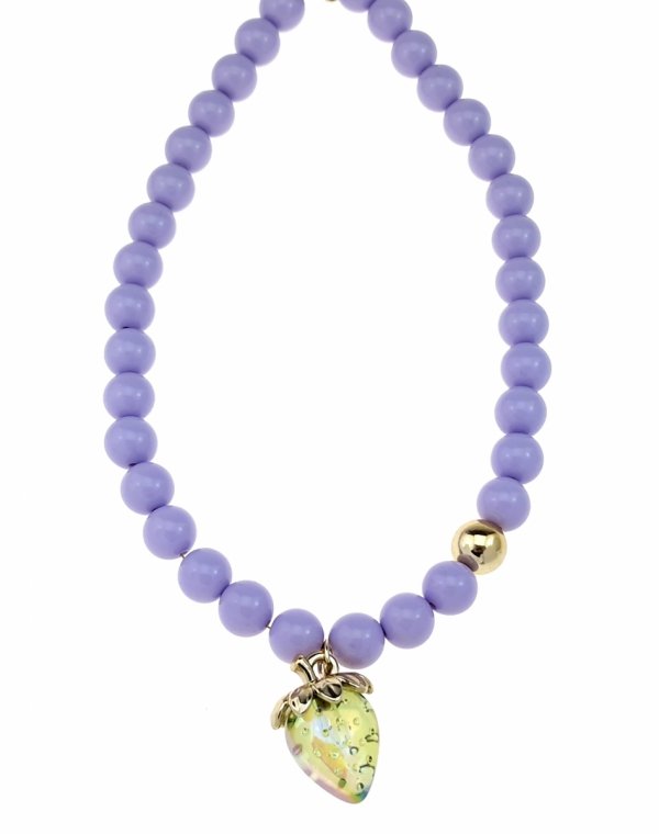 sz213 Złoty naszyjnik 44+5cm stal chirurgiczna koraliki akrylowe truskawka